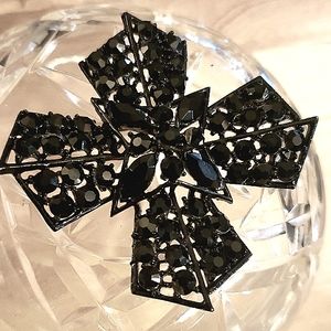 Weiss Japanned Metal Black Rhinestone Maltese Cross Pin Brooch ~RARE! Vintage
